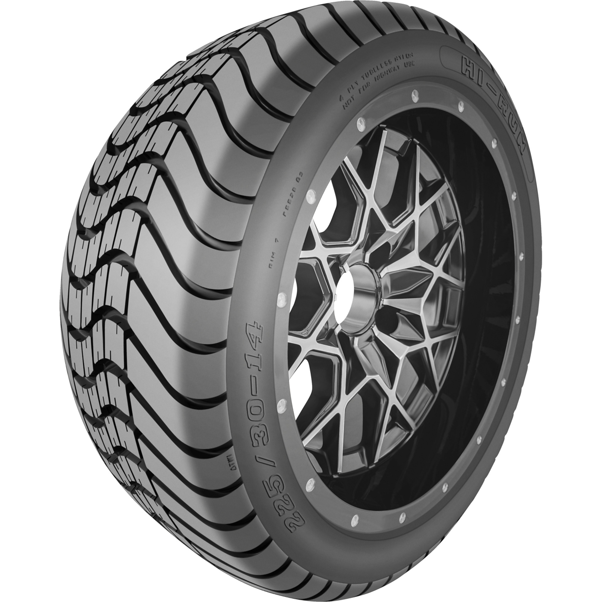 HI-RUN, Golf Cart 225/30-14 Aluminum Wheel Assembly, Tire Diameter 20.5 in, Load Range Rating B, Model# SNPA1004